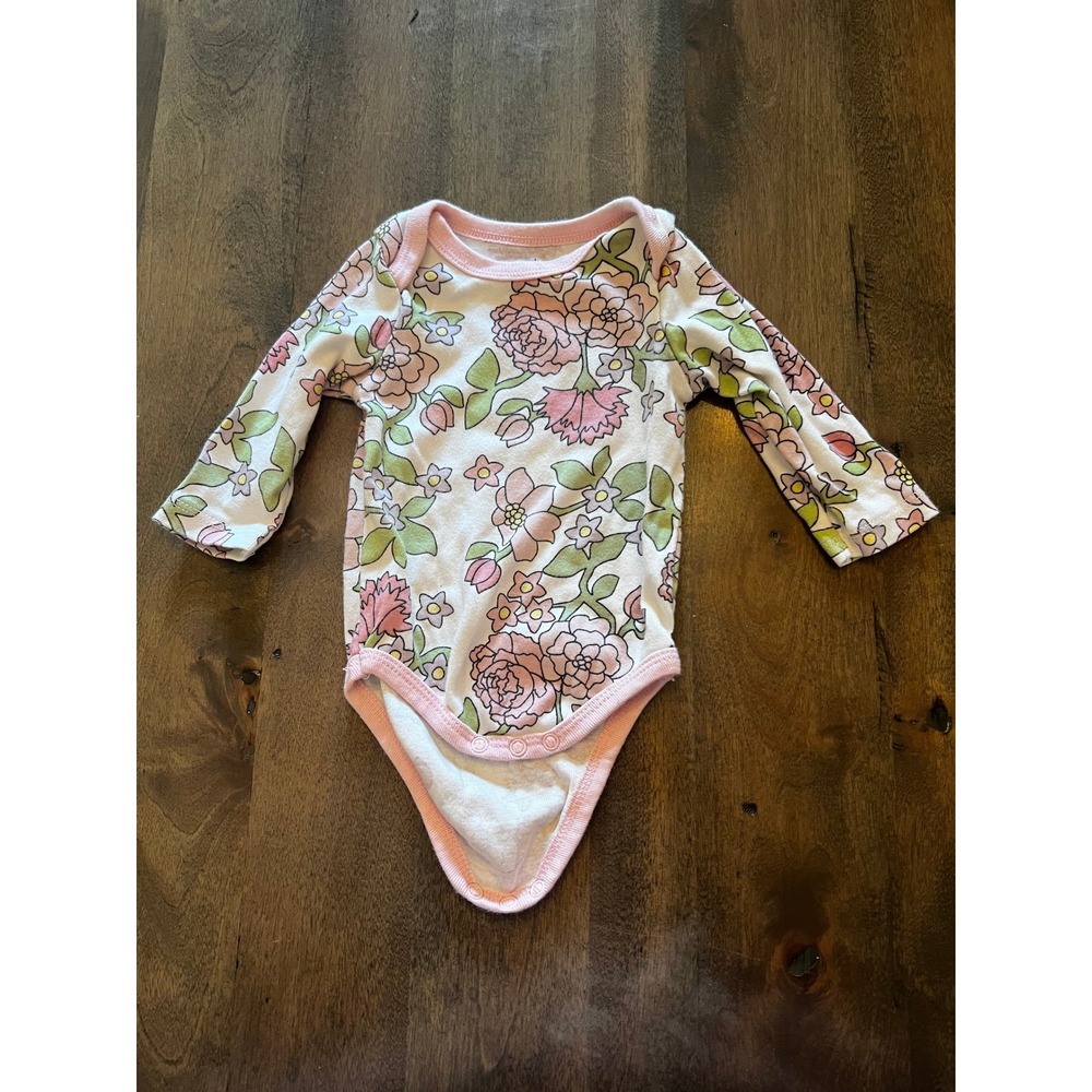 Monica + Andy Baby Girls Floral Long Sleeve Bodysuit Pink Green 0-3M Organic